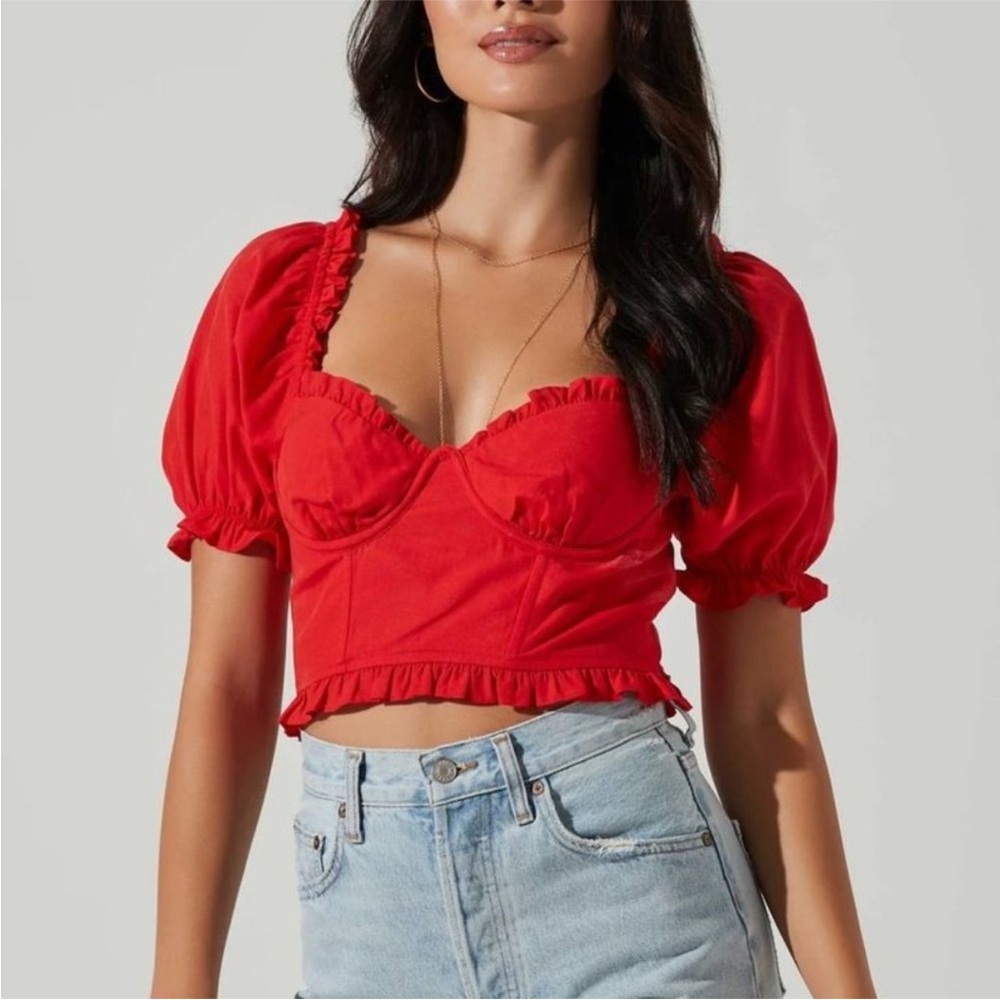 Astr Red Ruffled Crop Top
